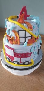 tiered fire truck cake